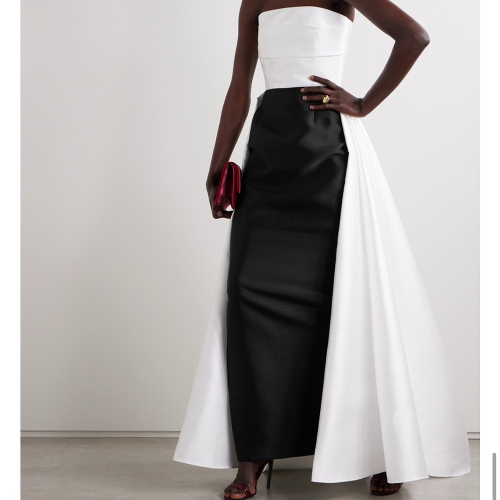 Solace London Elegant Black and White Strapless Gown
